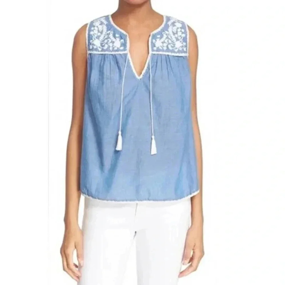 BeachLunchLounge Embroidery Light Blue Tank Top Small v6x